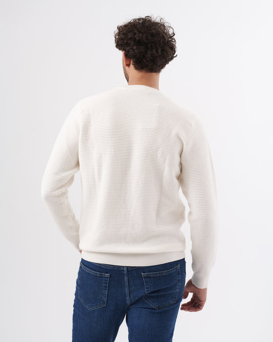 WHITE TRICOT ROUND BASIC PULLOVER