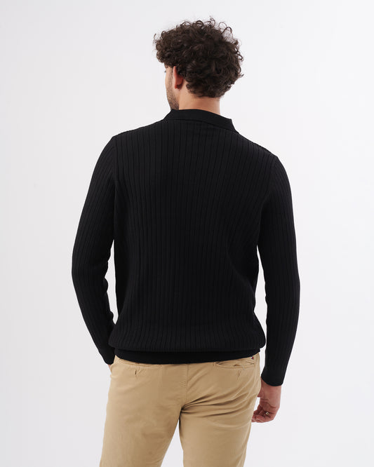 BLACK TRICOT COLLAR BASIC PULLOVER