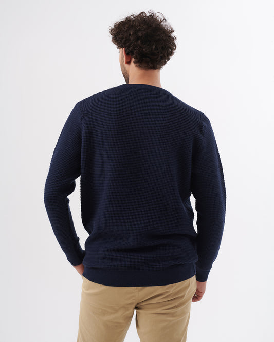 NAVY TRICOT ROUND BASIC PULLOVER