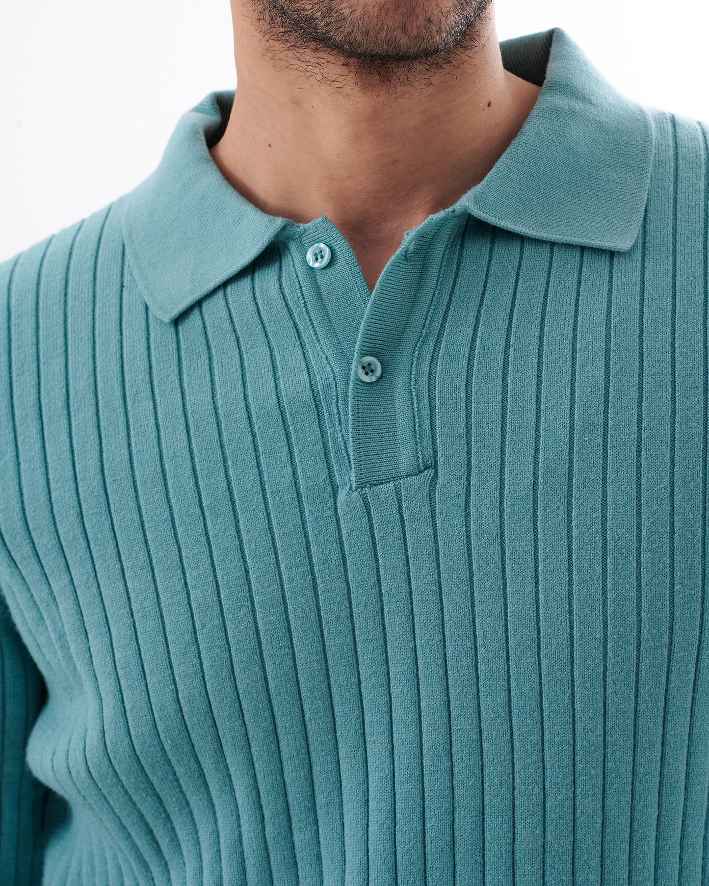 TURQUOISE TRICOT COLLAR BASIC PULLOVER