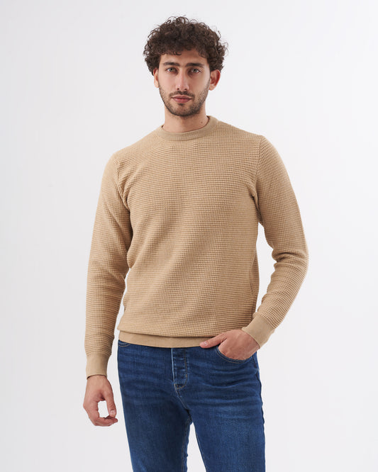 BEIGE TRICOT ROUND BASIC PULLOVER