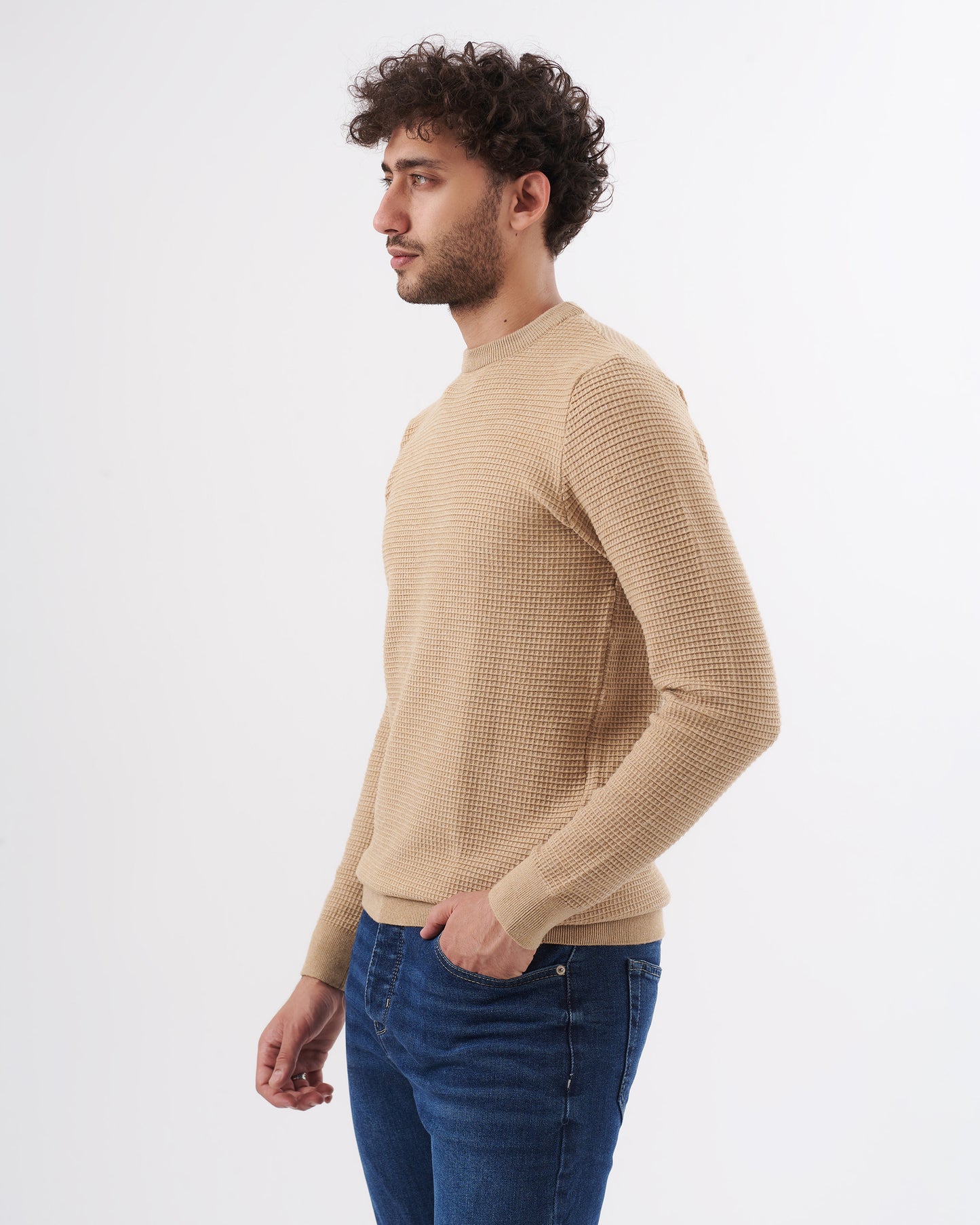 BEIGE TRICOT ROUND BASIC PULLOVER