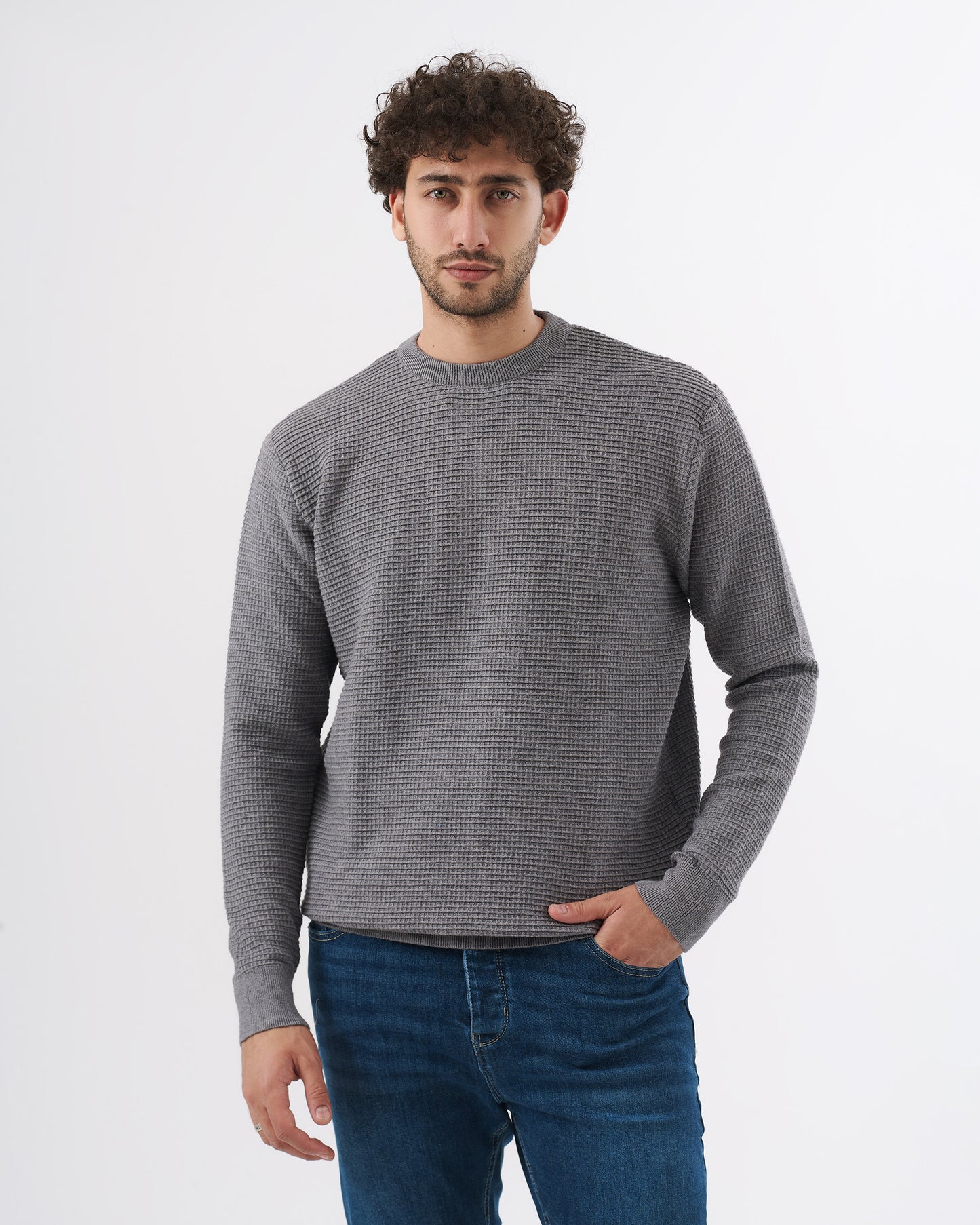 GRAY TRICOT ROUND BASIC PULLOVER