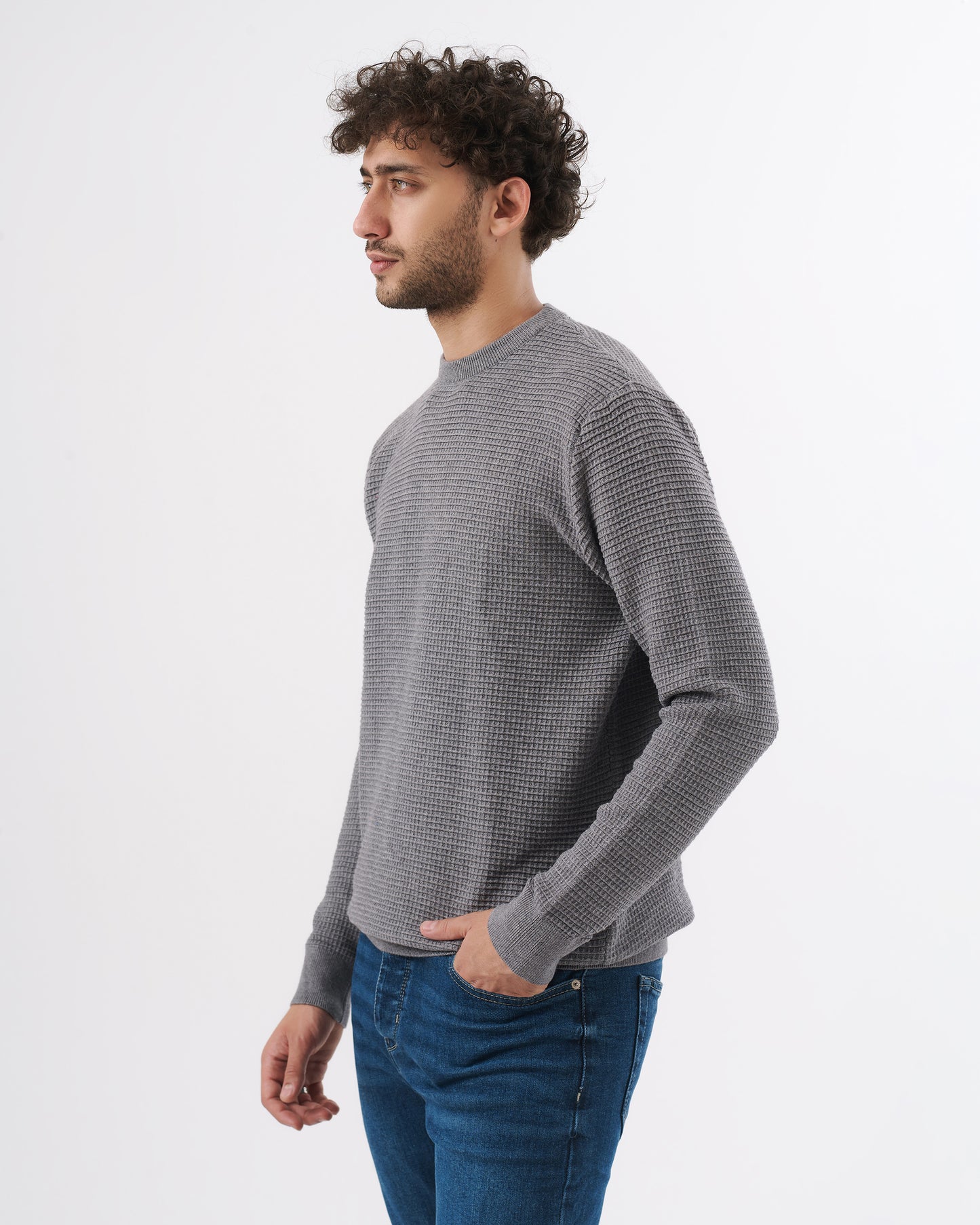 GRAY TRICOT ROUND BASIC PULLOVER