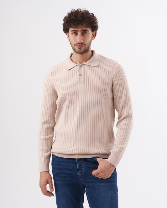 BEIGE TRICOT COLLAR BASIC PULLOVER