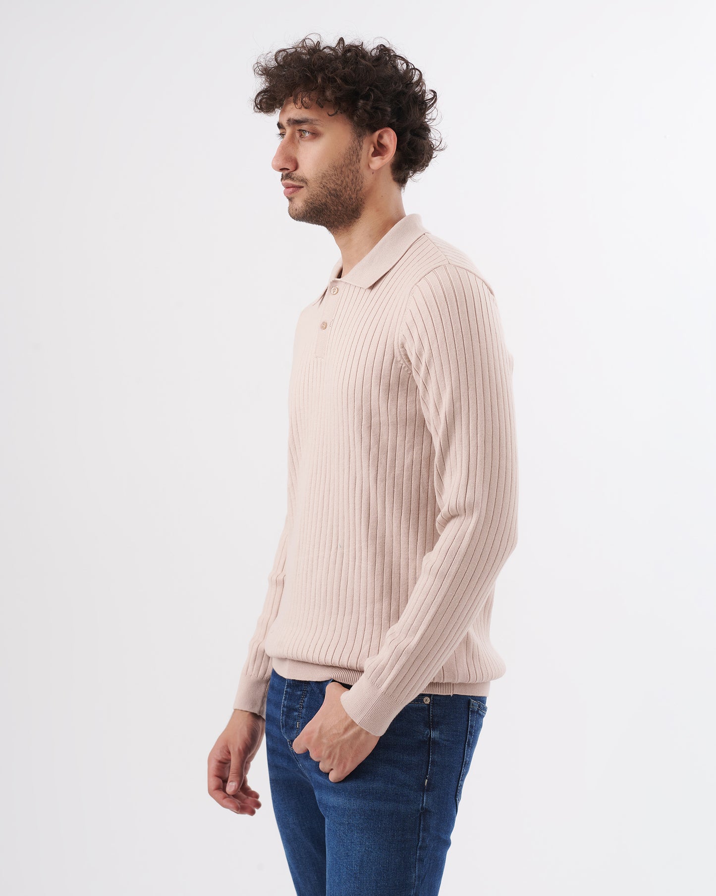 BEIGE TRICOT COLLAR BASIC PULLOVER