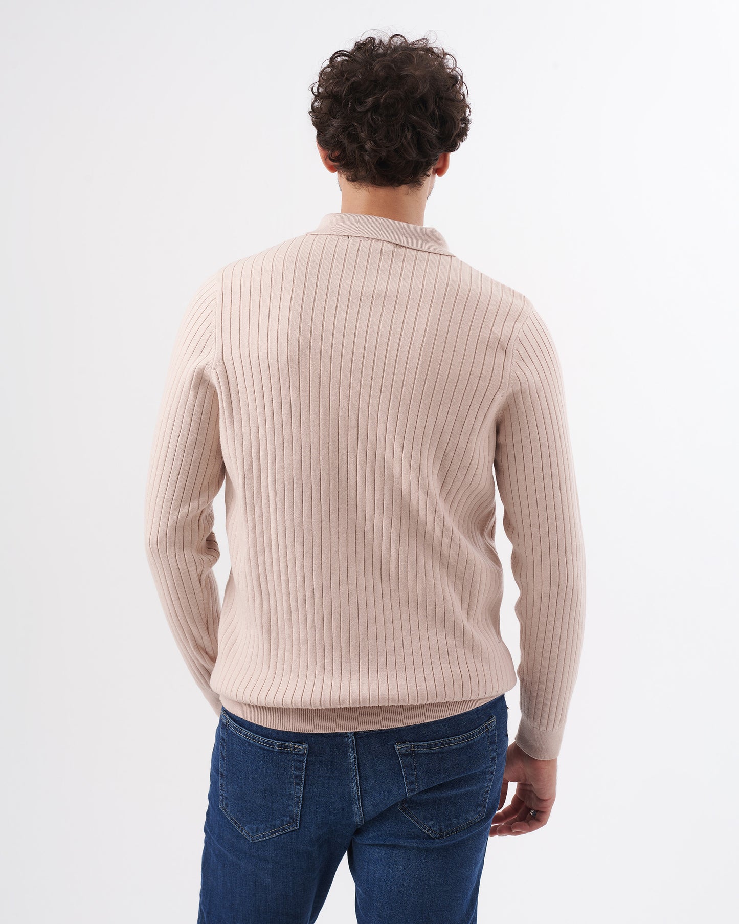 BEIGE TRICOT COLLAR BASIC PULLOVER