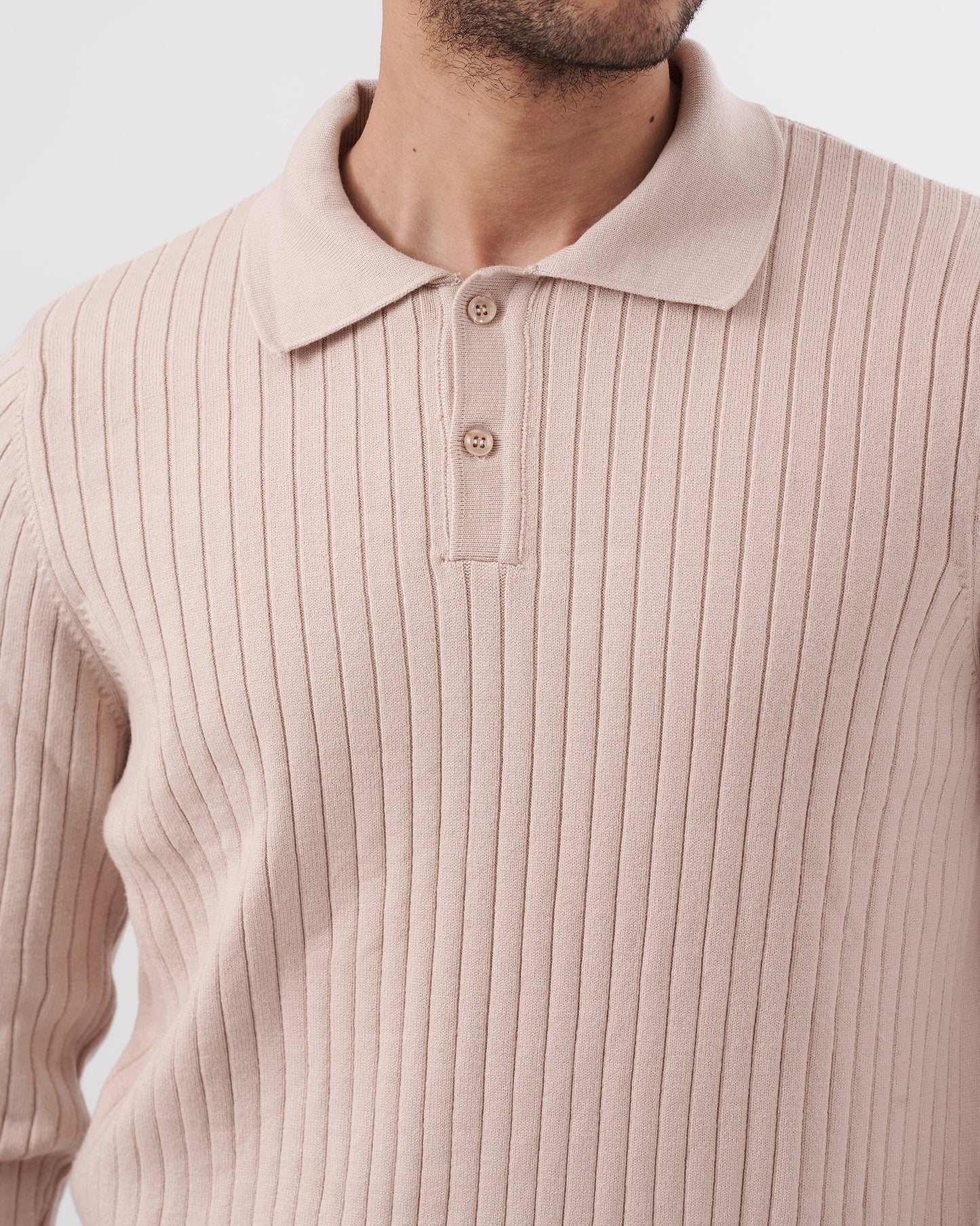 BEIGE TRICOT COLLAR BASIC PULLOVER