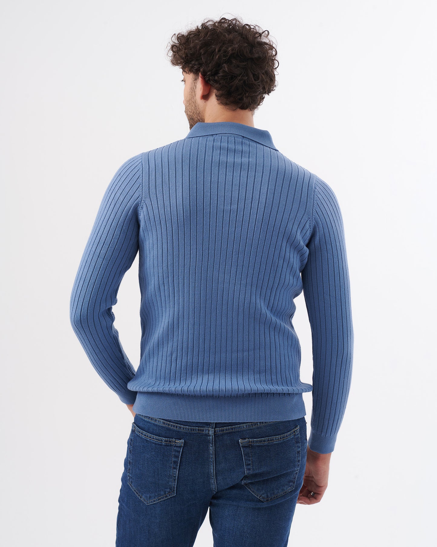 BLUE TRICOT COLLAR BASIC PULLOVER