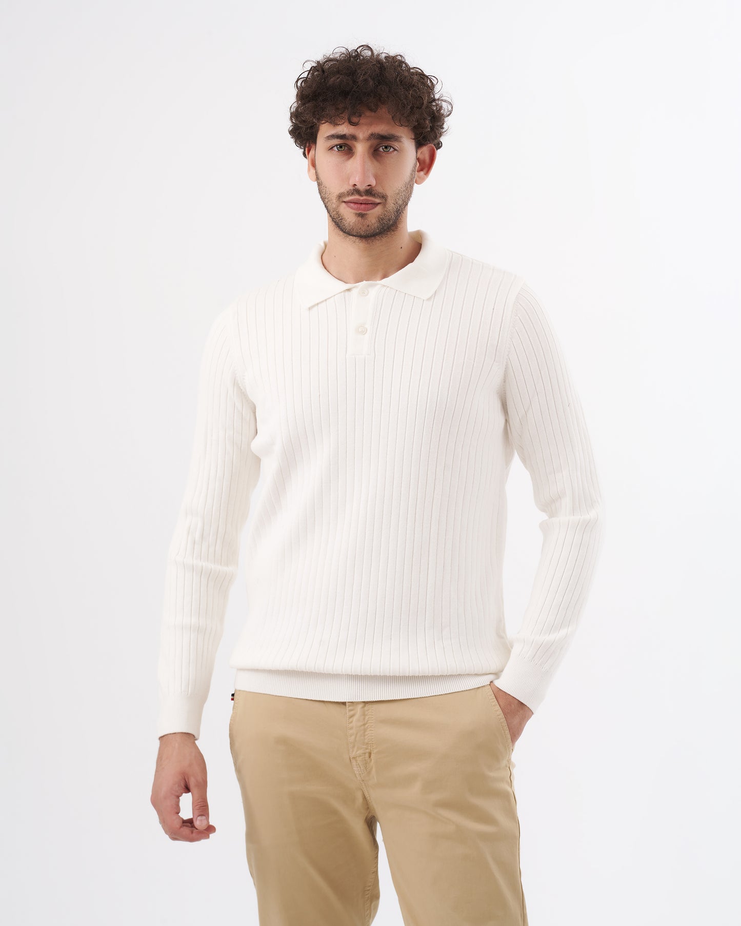 WHITE TRICOT COLLAR BASIC PULLOVER