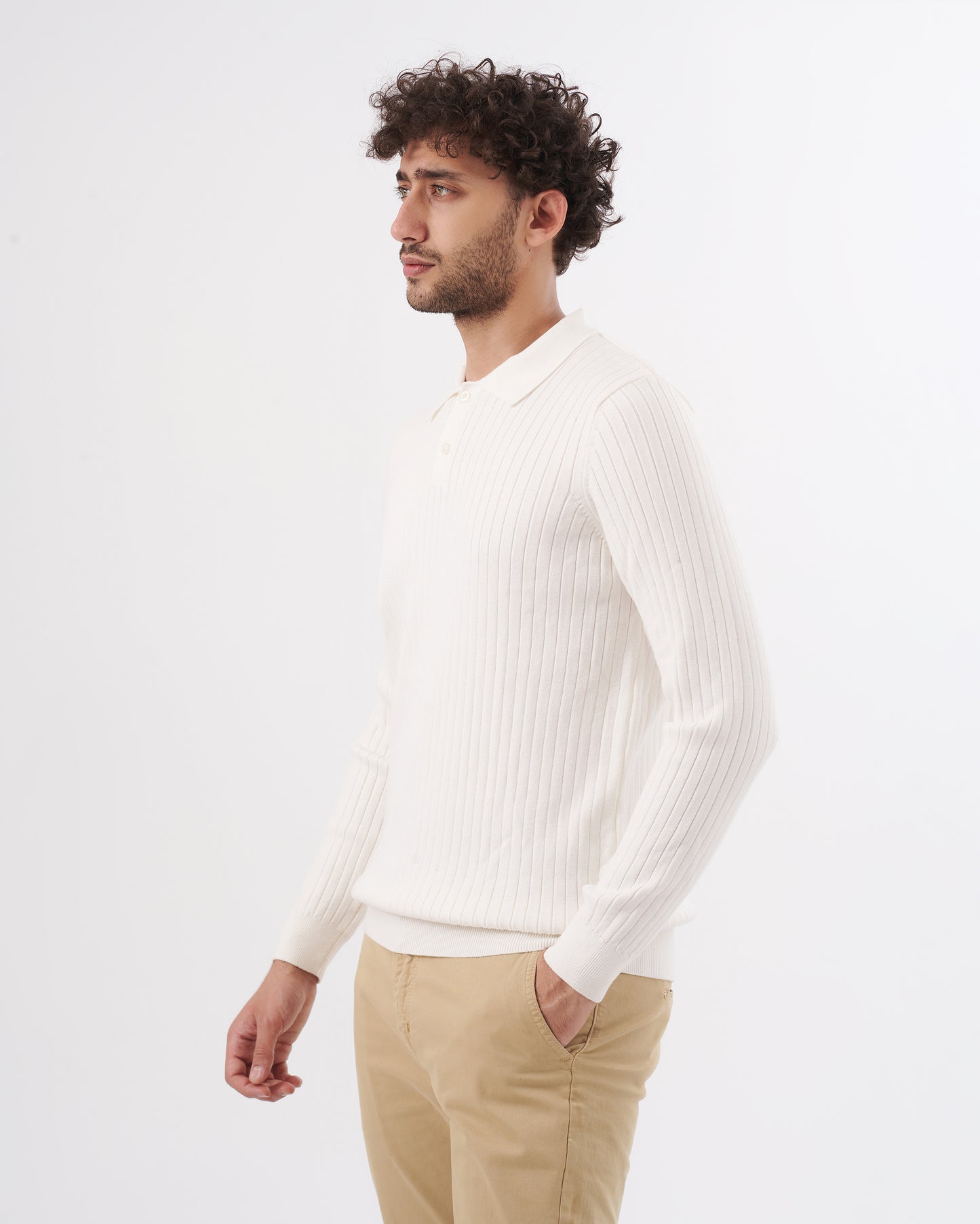 WHITE TRICOT COLLAR BASIC PULLOVER