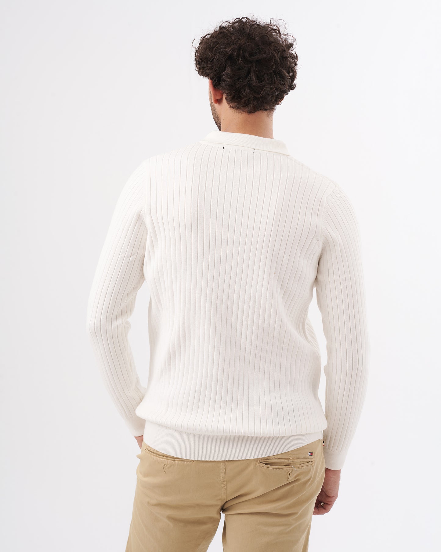 WHITE TRICOT COLLAR BASIC PULLOVER