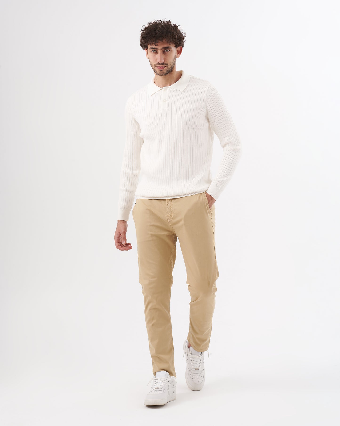 WHITE TRICOT COLLAR BASIC PULLOVER