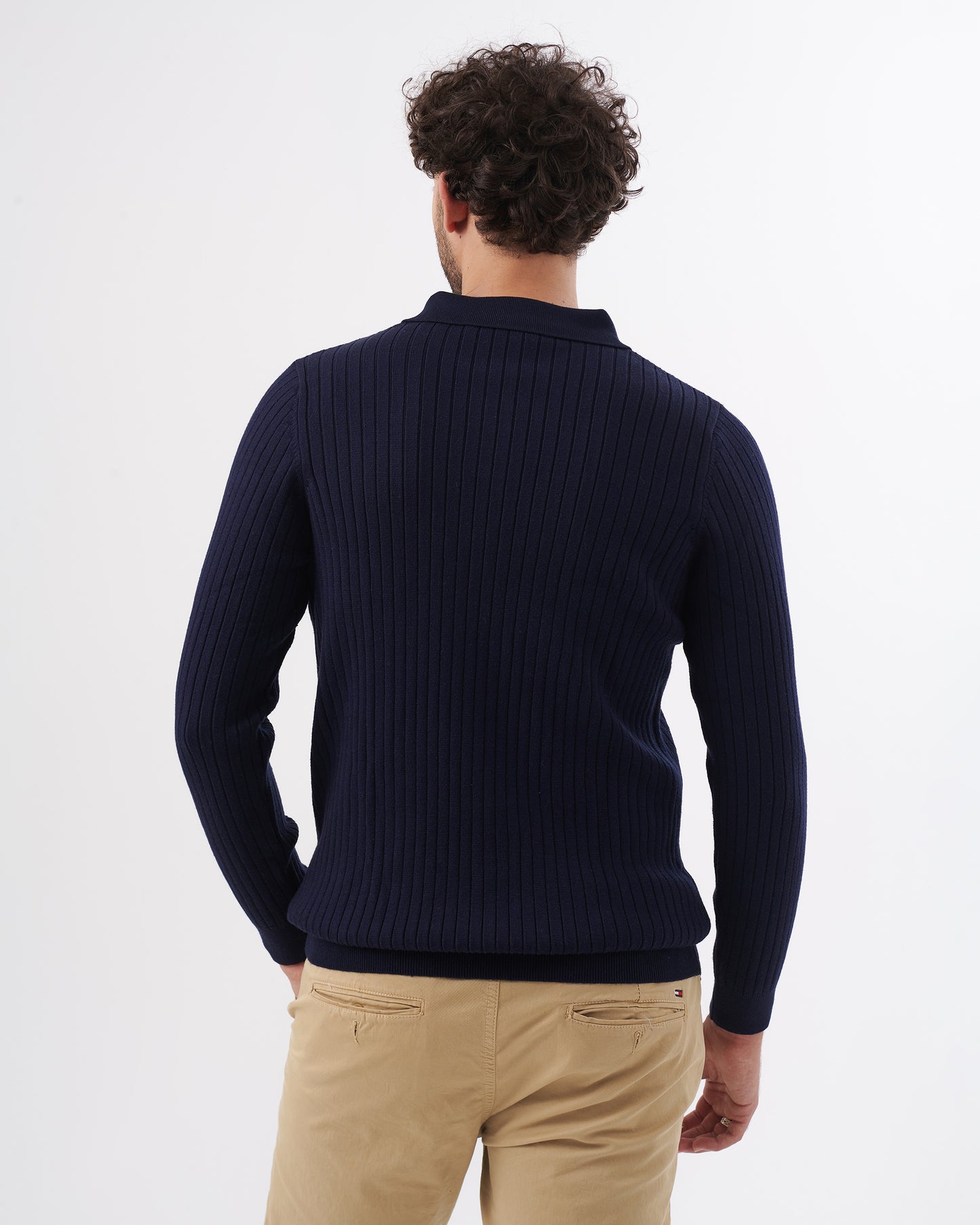 NAVY TRICOT COLLAR BASIC PULLOVER