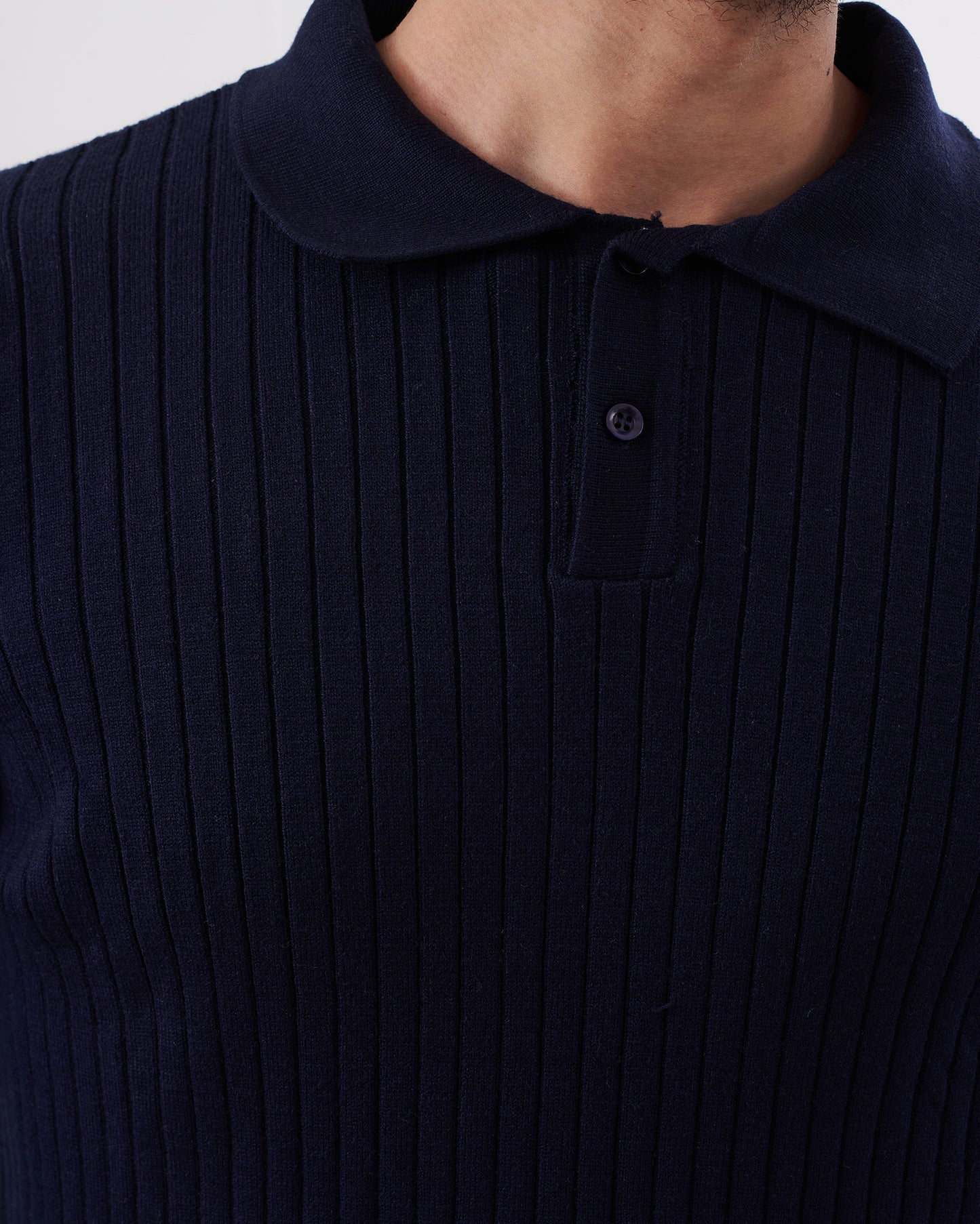 NAVY TRICOT COLLAR BASIC PULLOVER