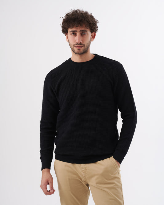 BLACK TRICOT ROUND BASIC PULLOVER