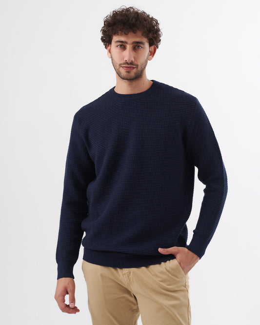 NAVY TRICOT ROUND BASIC PULLOVER