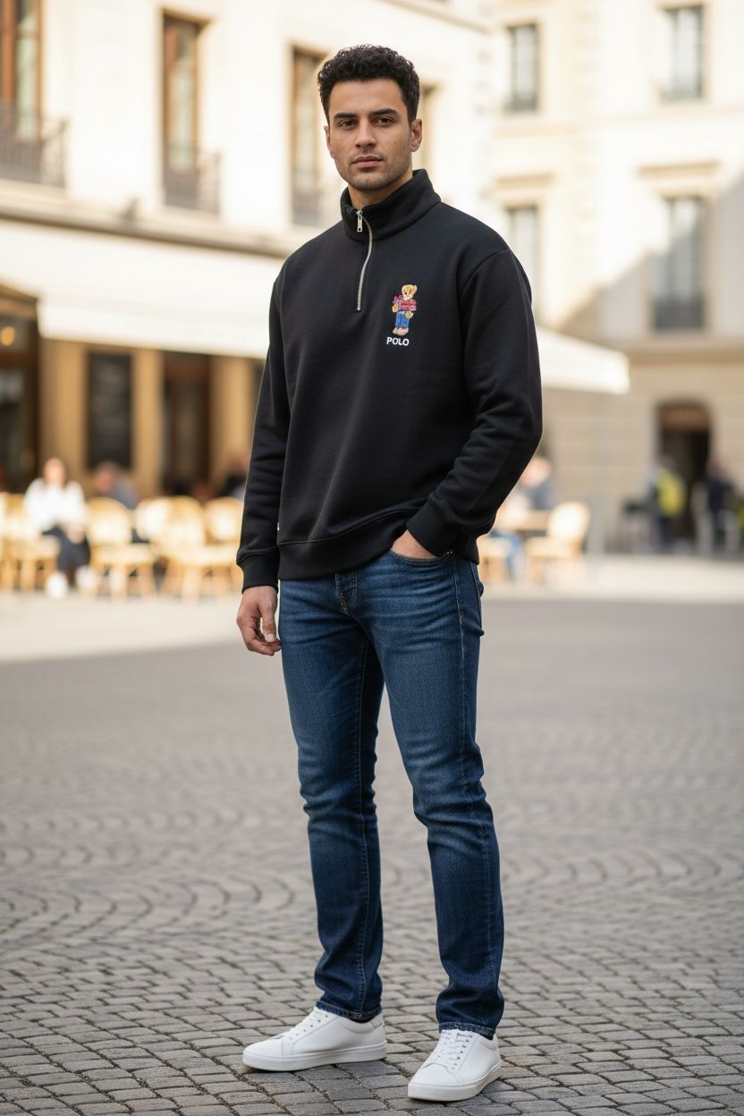 Sweatshirt Polo Half Zipper